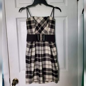 NWOT CANDIE'S VINTAGE Coquette BLACK & WHITE PLAID DRESS / Y2K Size 3